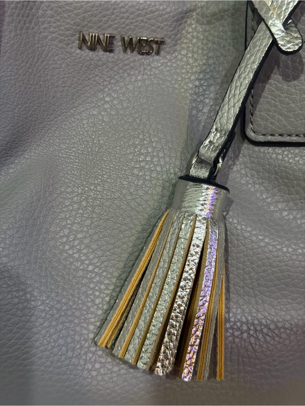 Anne Klein Gray Satchel with Metallic Tassel Accent
